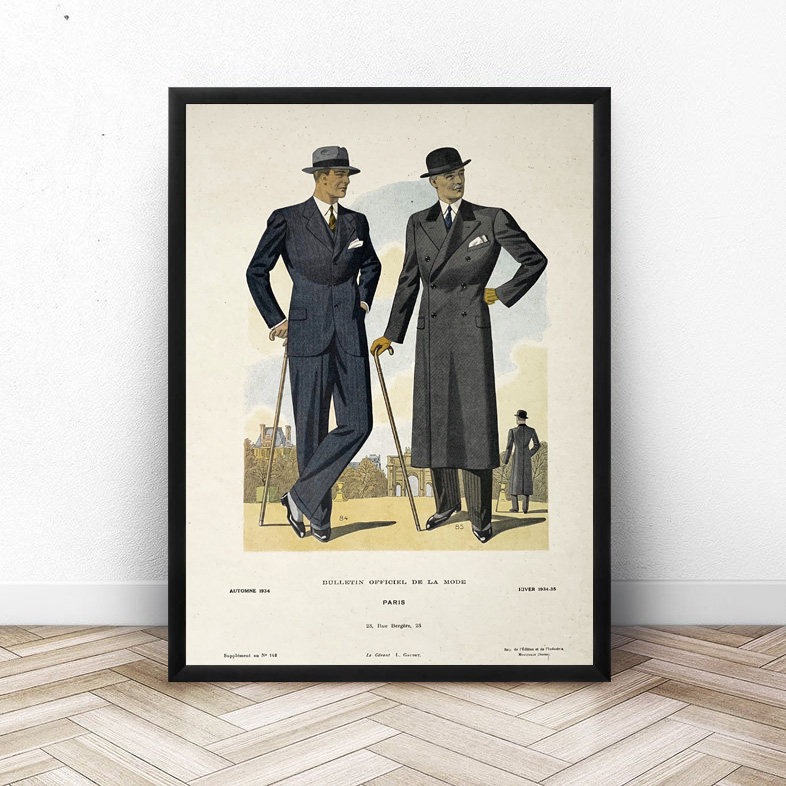 装饰画有框挂画墙壁海报复古怀旧欧美男士绅士西服美式服装时尚