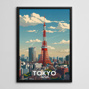 装饰画有框挂画Tokyo Print日本东京塔城市风景海报纪念品JAPAN