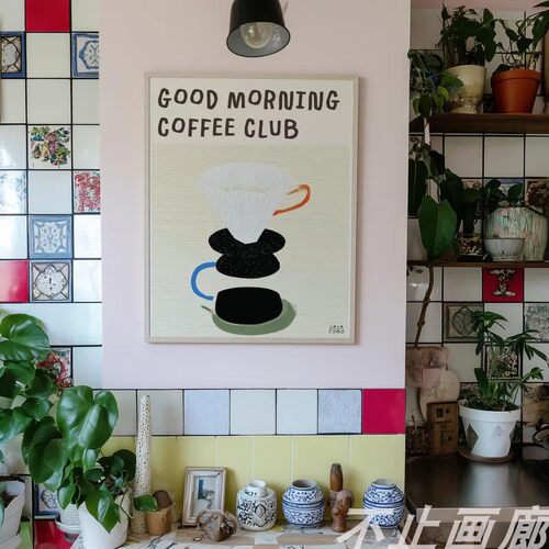 COFFEE咖啡馆插画装饰画手冲壶滤杯咖啡器具文艺墙面海报日式卡通