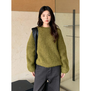 THEMIND羊毛圆领套头毛衣女2025十三行冬季针织羊毛衫M9255马卡龙