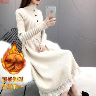 2023新款 加厚ins超火毛衣女秋冬季 半高领打 不加绒中长款 Y9Z加绒