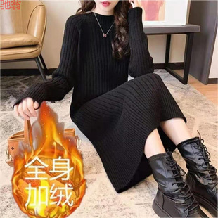 套头甜美百搭毛衣 针织连衣裙圆领长款 Y9Z加厚新款 秋冬打底衫