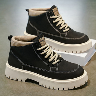 马丁靴男2025新款秋季高帮鞋男款休闲工装靴潮流靴子百搭厚底潮鞋
