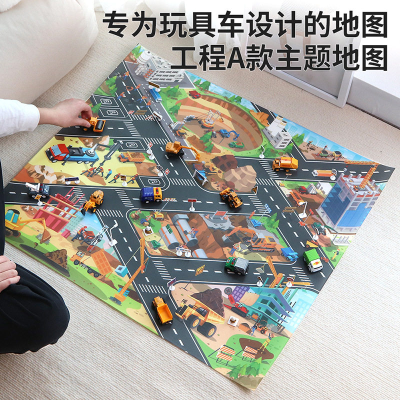 跨境亚马逊儿童停车场地图无纺布游戏垫80*70多主题交通路线玩具