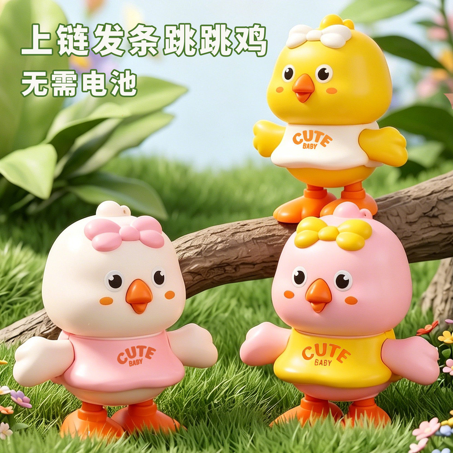 发条玩具跳跳小鸡塑料玩具婴幼儿礼物摆摊儿童上链玩具发条小鸡