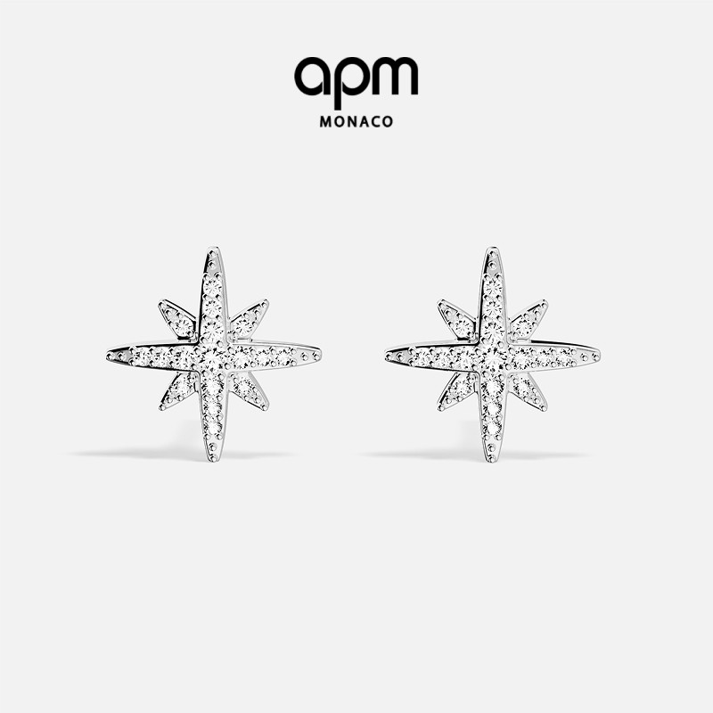 APM六芒星耳钉银简约通勤图片