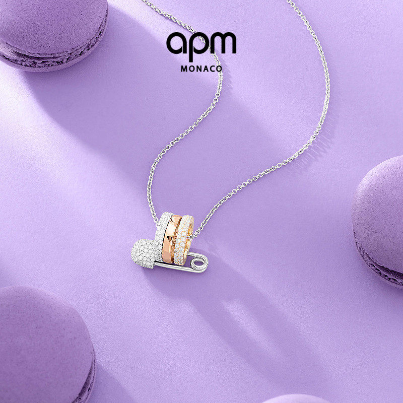 APM Monaco多色别针项链银锁骨气质颈链女毛衣链送人生日礼