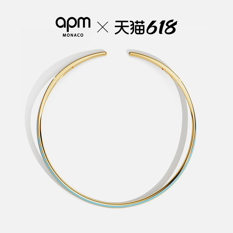 [夏季新品]APM Monaco金黄色蓝色珐琅RIVIERA项链项圈华丽礼物