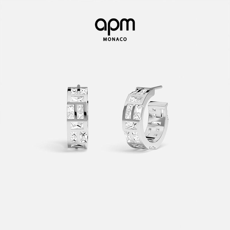 [新品]APM Monaco Ice冰块圈形耳环银白色优雅耳饰精致圣诞礼物