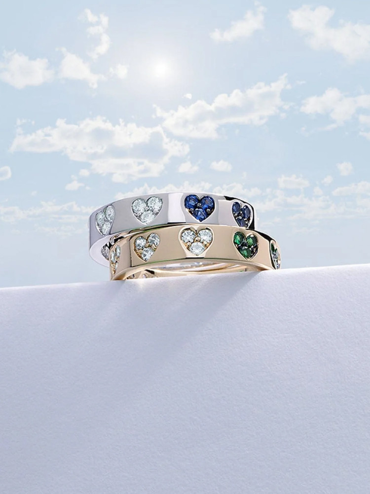 [YANG ZI THE SAME PARAGRAPH] APM BLUE SILVER HEART RINGS FOR COUPLES PERSONALITY FASHION PAIR RINGS ROMANTIC BIRTHDAY NEW YEAR GIFTS