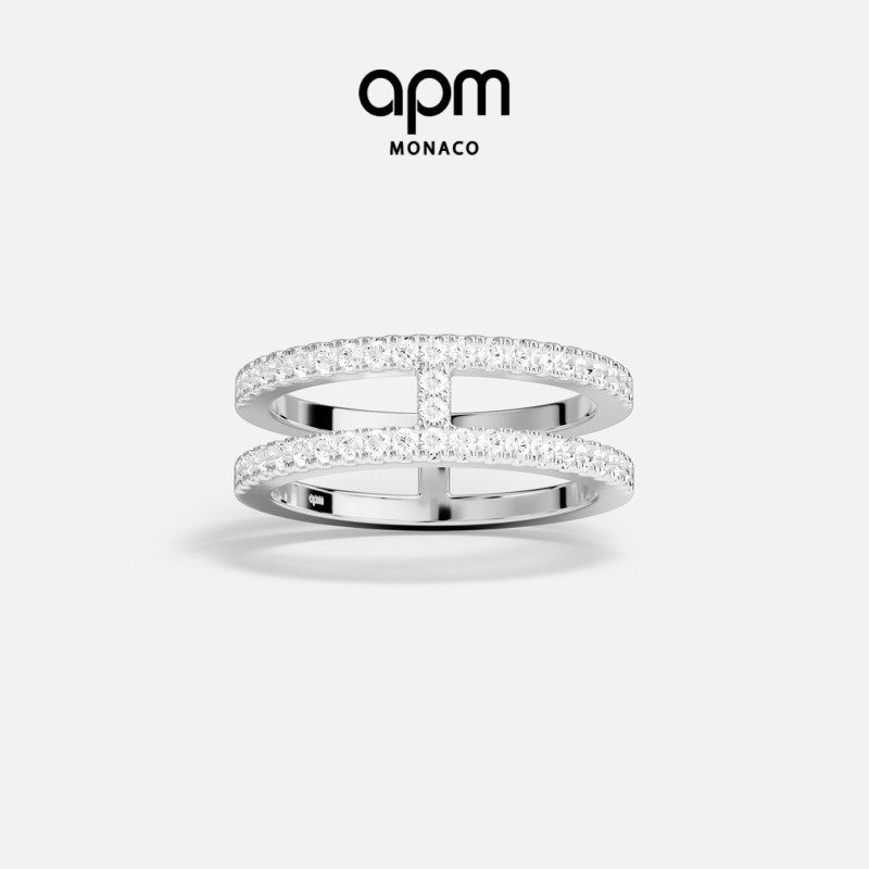 APM Monaco白色Cannes戒指双层几何线条简约时尚叠戴