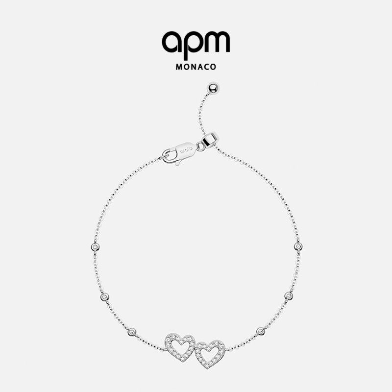 [杨紫同款]APM Monaco爱心可调节手链银白心形镂空手饰生