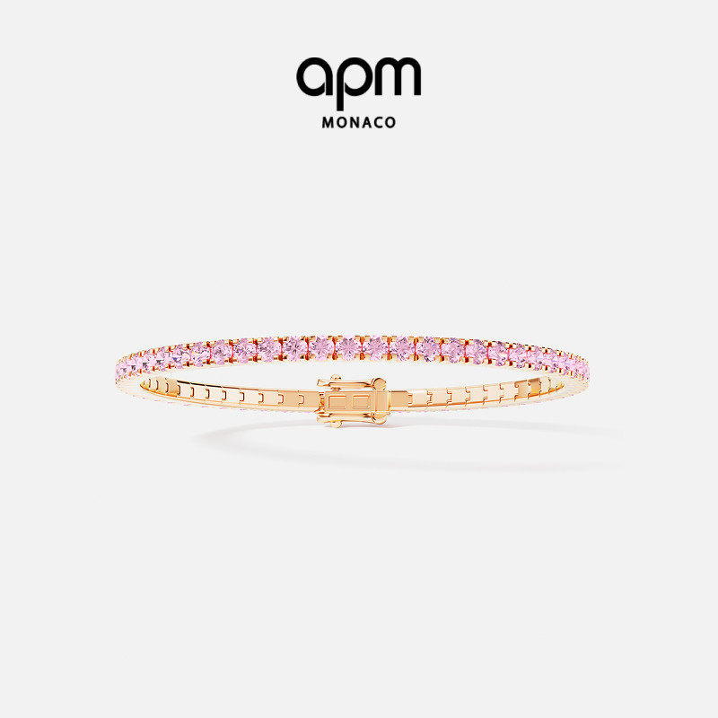 APM Monaco密镶网球手链玫瑰金色手饰优雅简约送人生日圣诞