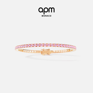 APM Monaco密镶网球手链玫瑰金色手饰优雅简约送人生日新年礼物