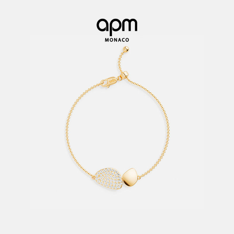 APM Monaco Galet可调节手链金黄色饰品时尚女手饰送