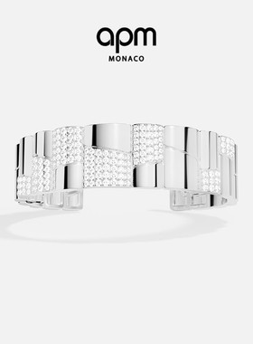 APM Monaco银白色密镶手镯手饰前卫现代摩登几何设计感情人节礼物