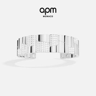 APM Monaco银白色密镶手镯手饰前卫现代摩登几何设计感情人节礼物