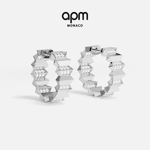 APM Monaco银白色Up and Down圈形耳环女耳饰波浪几何情人节礼物
