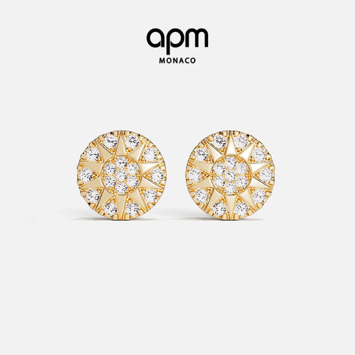 APM金黄色太阳花耳钉女耳环耳饰