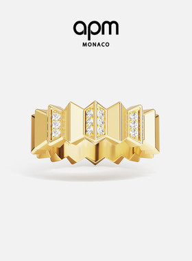[夏季新品]APM Monaco金黄色波浪宽版Up and Down戒指简约叠戴