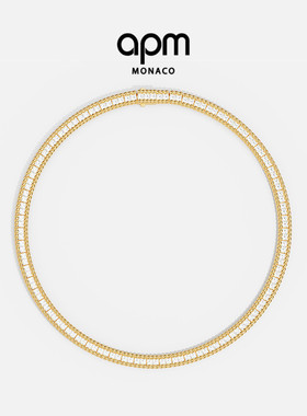 APM Monaco金黄色Cordage Pavé项链扭纹设计感锁骨链项圈礼物