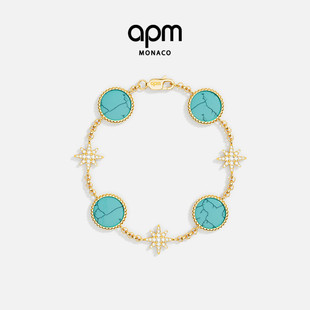 APM Monaco湖蓝色Météorites手链金黄色手饰高级新年情人节礼物