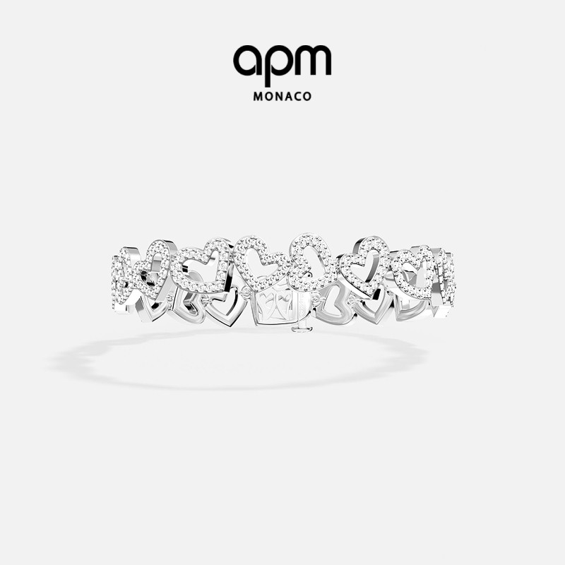 [新品]APM Monaco爱心手链银白色密镶心形镂空趣味手饰摩登时尚