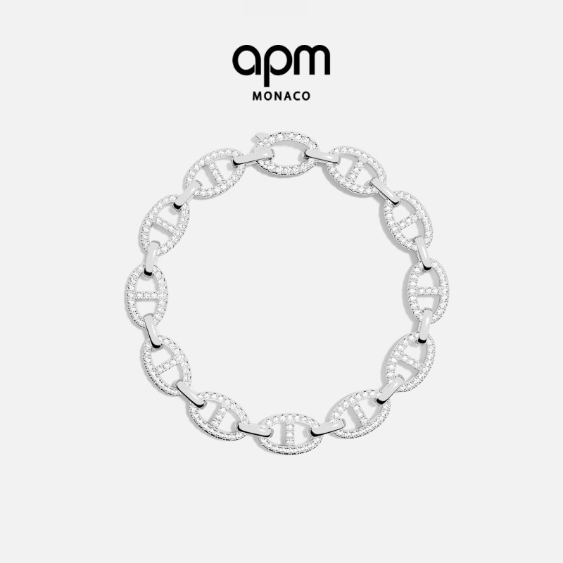 APM Monaco链环银白色手链女简约气质手饰生日礼物