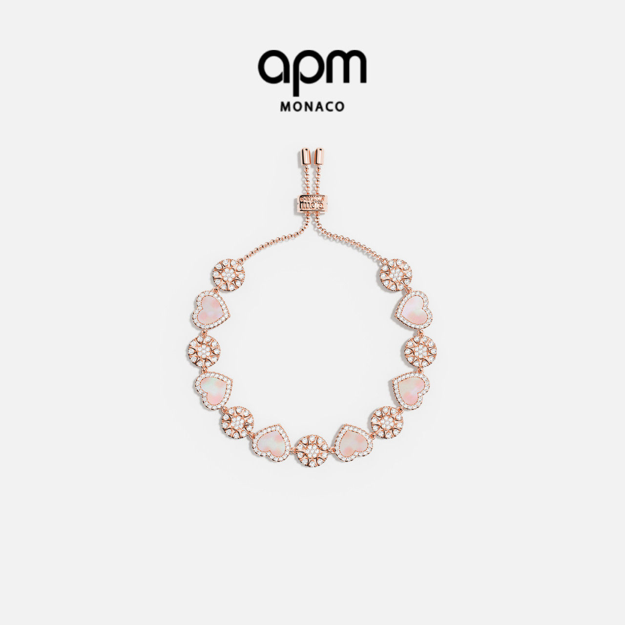 APM Monaco粉母贝心相连手链轻奢可调节爱心设计手饰送人生