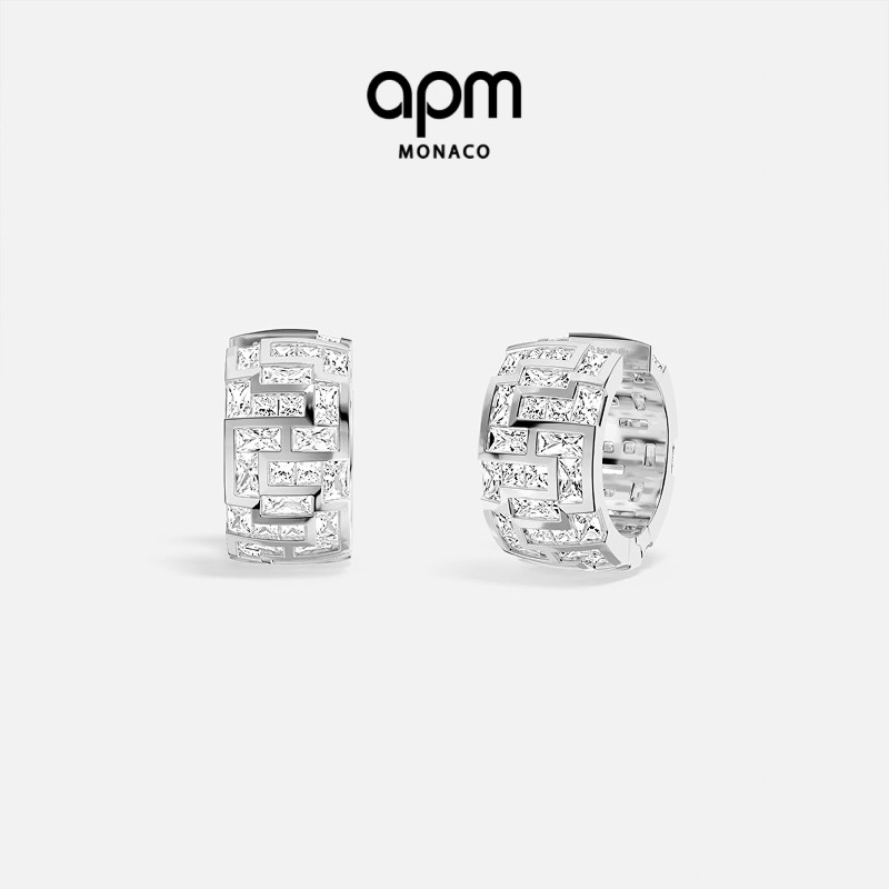 [新品]APM Monaco Ice冰块圈形耳环耳钉银白色耳饰时尚通勤百搭