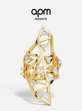 [夏季新品]APM Monaco金黄色个性迷宫Labyrinthe戒指几何设计感