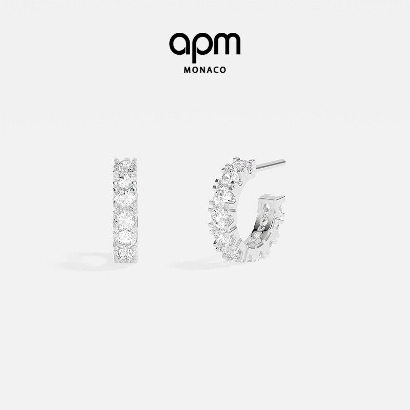 APM Monaco白色Tennis迷你网球耳环小巧精致简约耳饰
