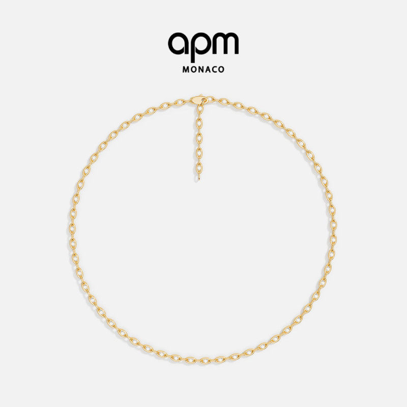 APM Monaco密镶链环长项链锁骨链高级气质银首饰新年情人节