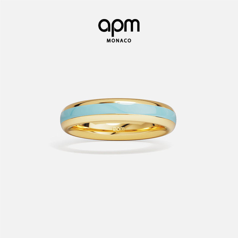 [夏季新品]APM Monaco金黄色蓝珐琅Riviera戒指简