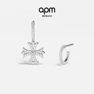 APM Monaco十字架不对称圈形耳环银白小号耳饰个性摩登情人节礼物