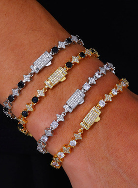 欧美嘻哈跨境6mm十字架星星锆石网球链简约百搭饰品男士手链批发