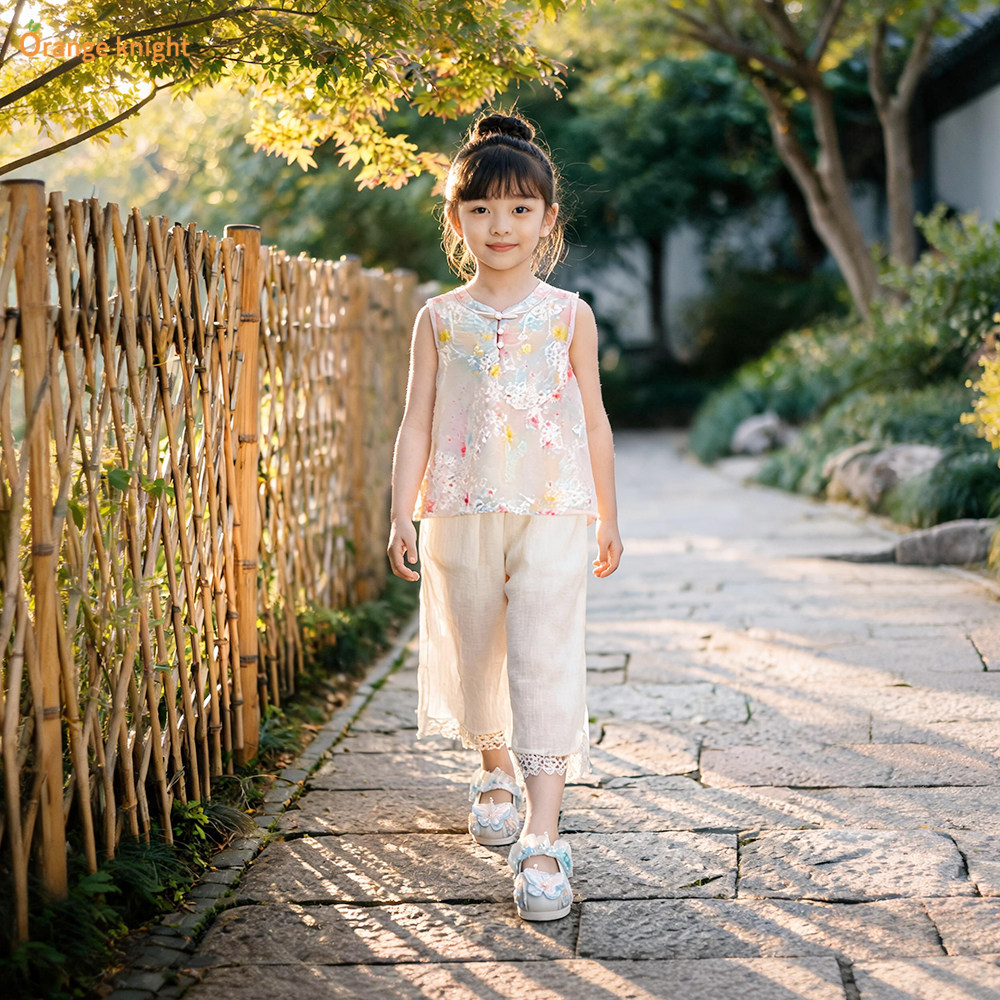 小女孩碎花中式套装夏季2026新款儿童盘扣设计汉服两件套中国风装