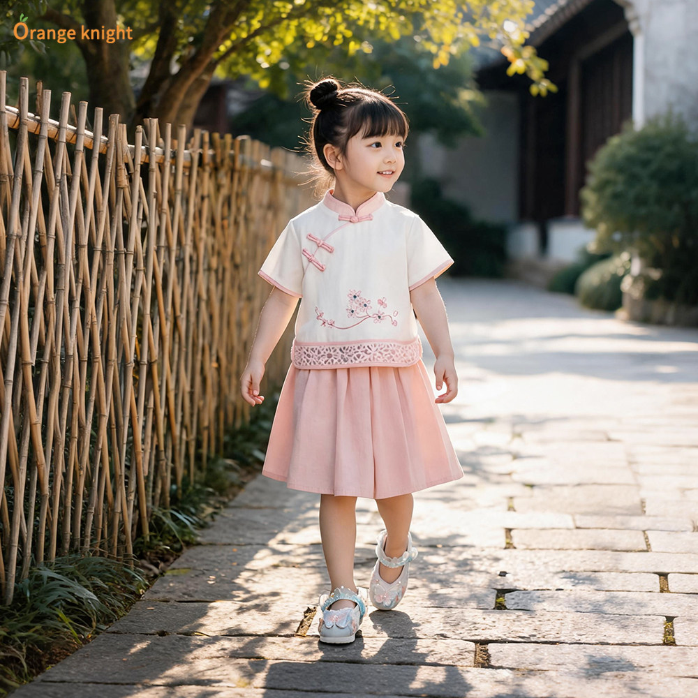 夏季两件套2026新款小女孩唐装旗袍式盘扣上衣汉服中国风裙子套装