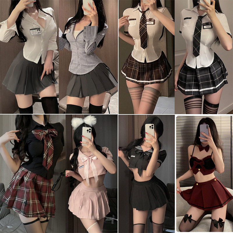 纯欲风JK制服辣妹性感套装夏天学院风收腰衬衫超短百褶裙两件套女