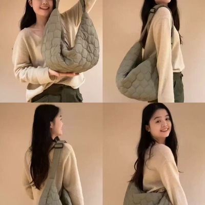 【豆沙包】早八人斜挎单肩托特包～秋冬新款软敷敷夹棉拉链羽绒包