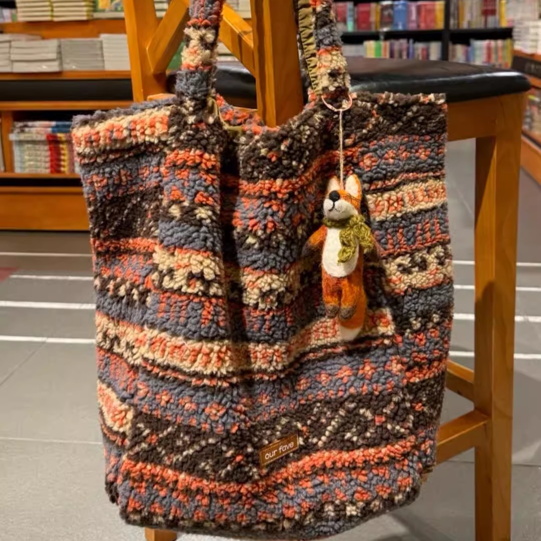 费尔岛风！韩版小众羊羔毛复古单肩包文艺气质百搭休闲包