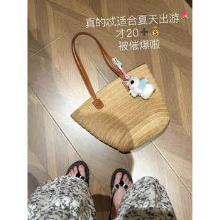 春夏出游大容量草编包~2026新款森系度假风百搭编织包拉链单肩包