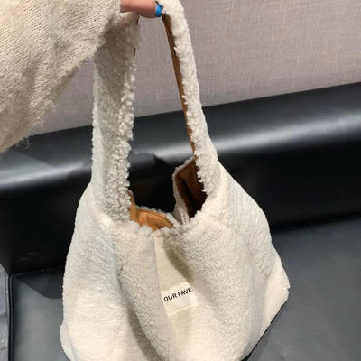 秋冬韩版麂皮绒双面单肩包毛绒纯色简约托特包松弛感大容量通勤包