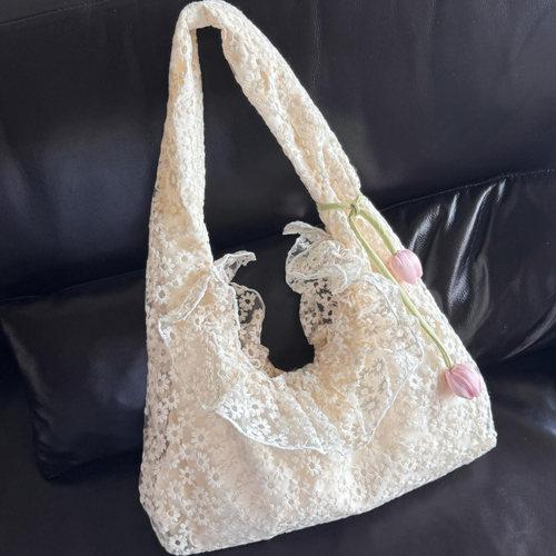 杏色温柔雏菊蕾丝帆布包夏天仙女仙气逛街游玩包时尚小众托特包包