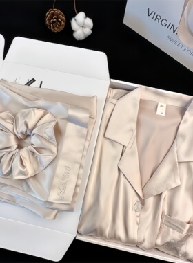 真丝睡衣女高级感烫钻香槟Kitty家居服套装生日礼物送朋友