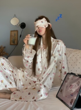 真丝睡衣女甜美黑皮kitty简约风高级感家居服两件套礼盒包装