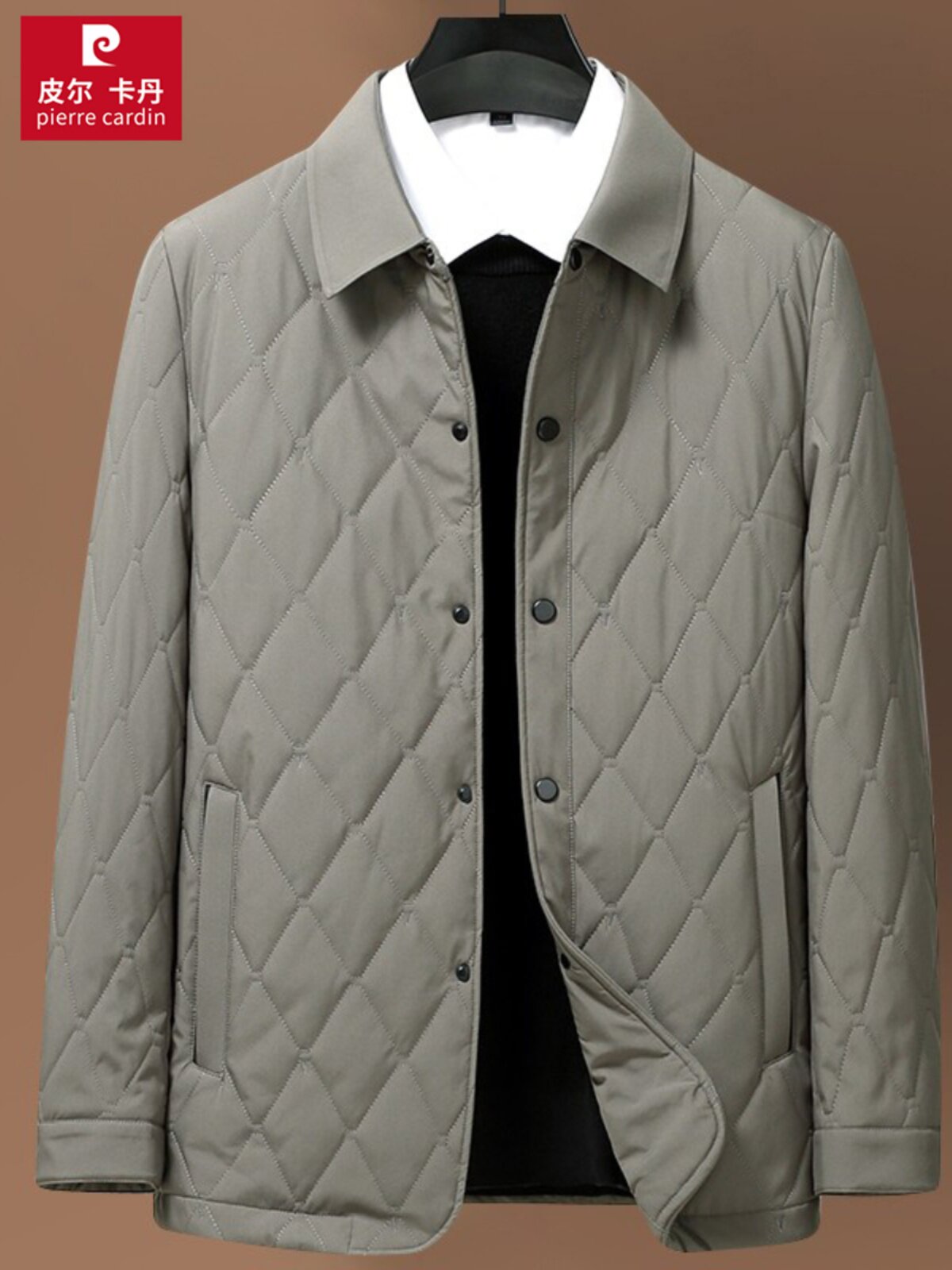 PIERRE CARDIN MIDDLE-AGED AND ELDERLY MENS COTTON CLOTHES AUTUMN DAD WEAR SHORT COTTON JACKET QUILTED MULBERRY SILK SHIRT COTTON JACKET