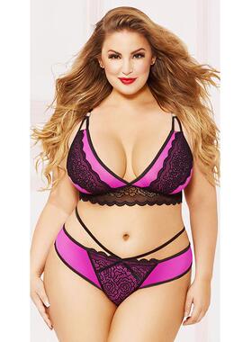 Women Plus Size Muslin Lace Mesh Sexy Lingerie Set Underwear