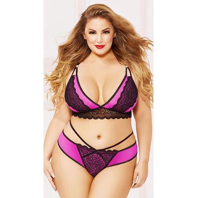 Women Plus Size Muslin Lace Mesh Sexy Lingerie Set Underwear
