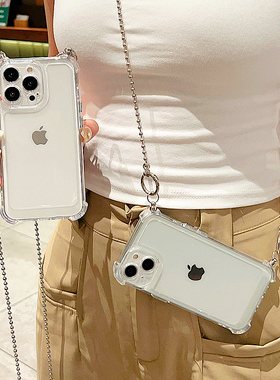 适用iPhone17promax手机壳13苹果16promax斜挎背带17女款14透明15挂绳11简约12气囊防摔16链条15pro保护套14p